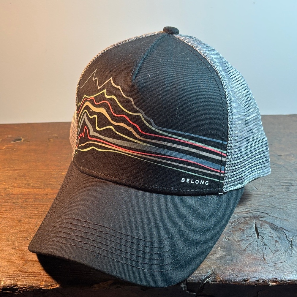 Black Trucker Hat with Colorful Wave Design